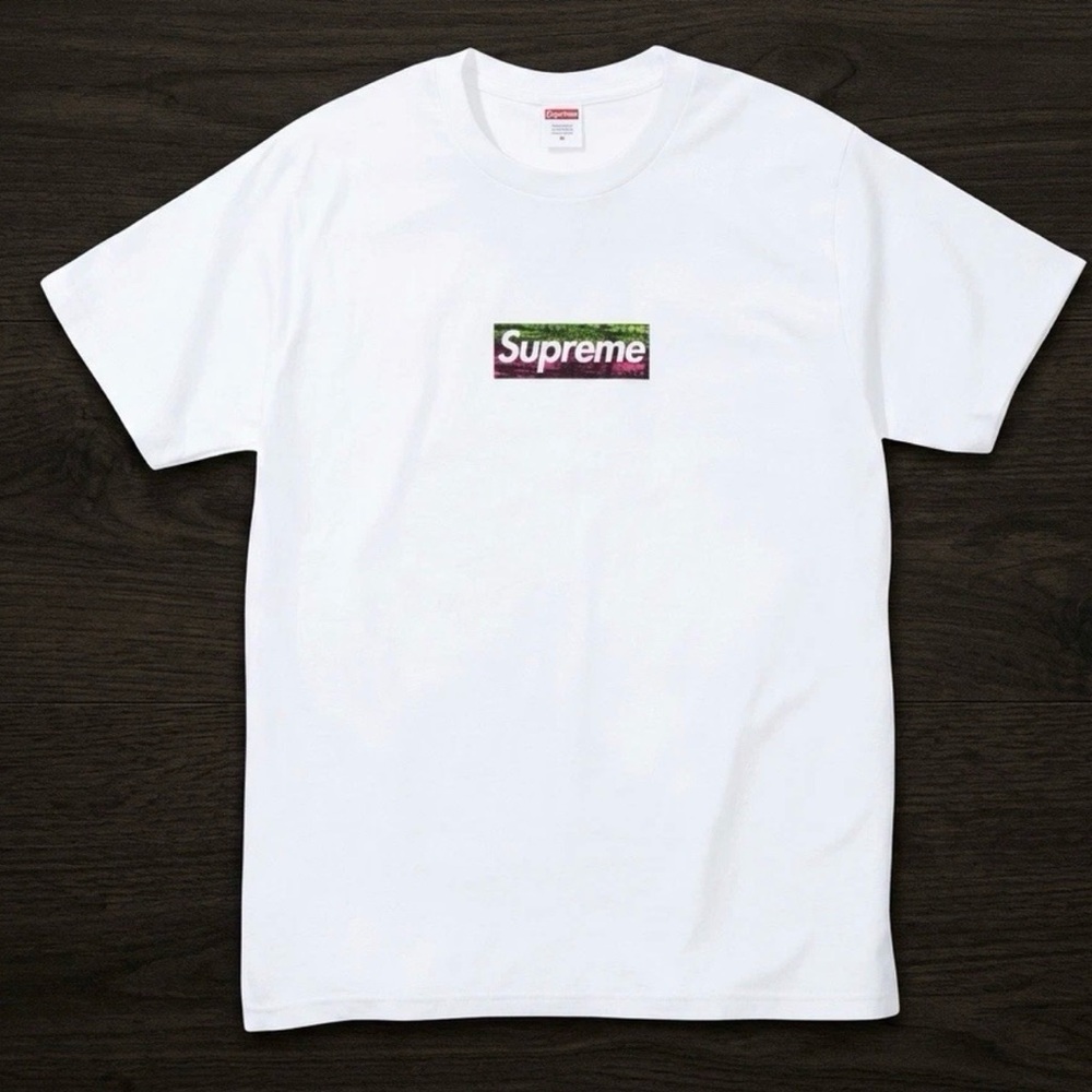 Supreme LA fire relief box logo White Tshirt Green & Pink nwt in bag - Picture 7 of 11